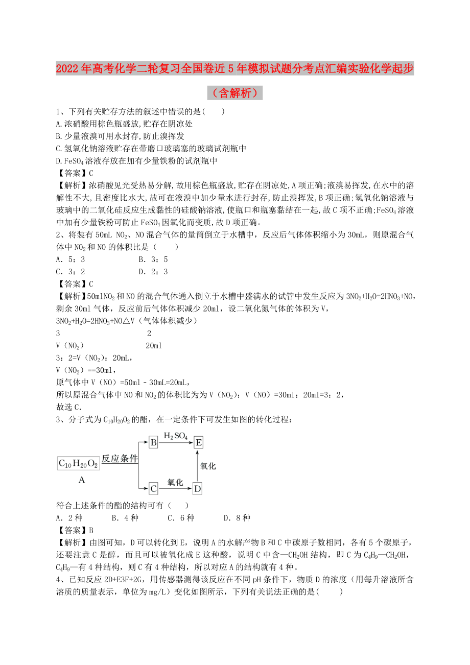 2022年高考化學(xué)二輪復(fù)習(xí) 全國卷近5年模擬試題分考點(diǎn)匯編 實(shí)驗(yàn)化學(xué)起步（含解析）_第1頁