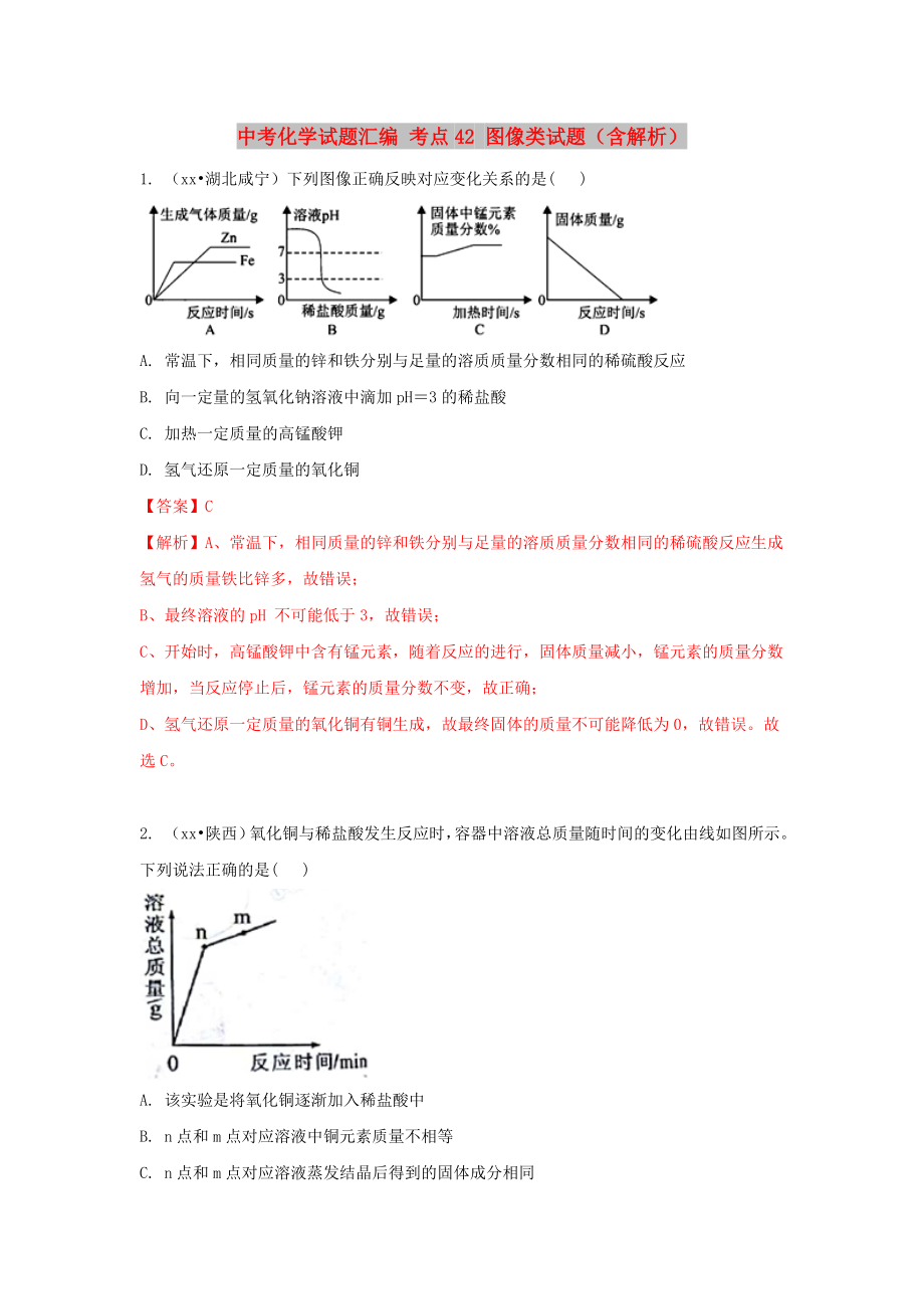 中考化學(xué)試題匯編 考點(diǎn)42 圖像類試題（含解析）_第1頁