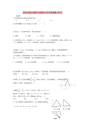 2022年高二數(shù)學(xué)上學(xué)期12月月考試題 文(I)