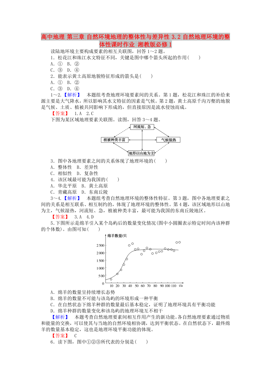 高中地理 第三章 自然環(huán)境地理的整體性與差異性 3.2 自然地理環(huán)境的整體性課時作業(yè) 湘教版必修1_第1頁