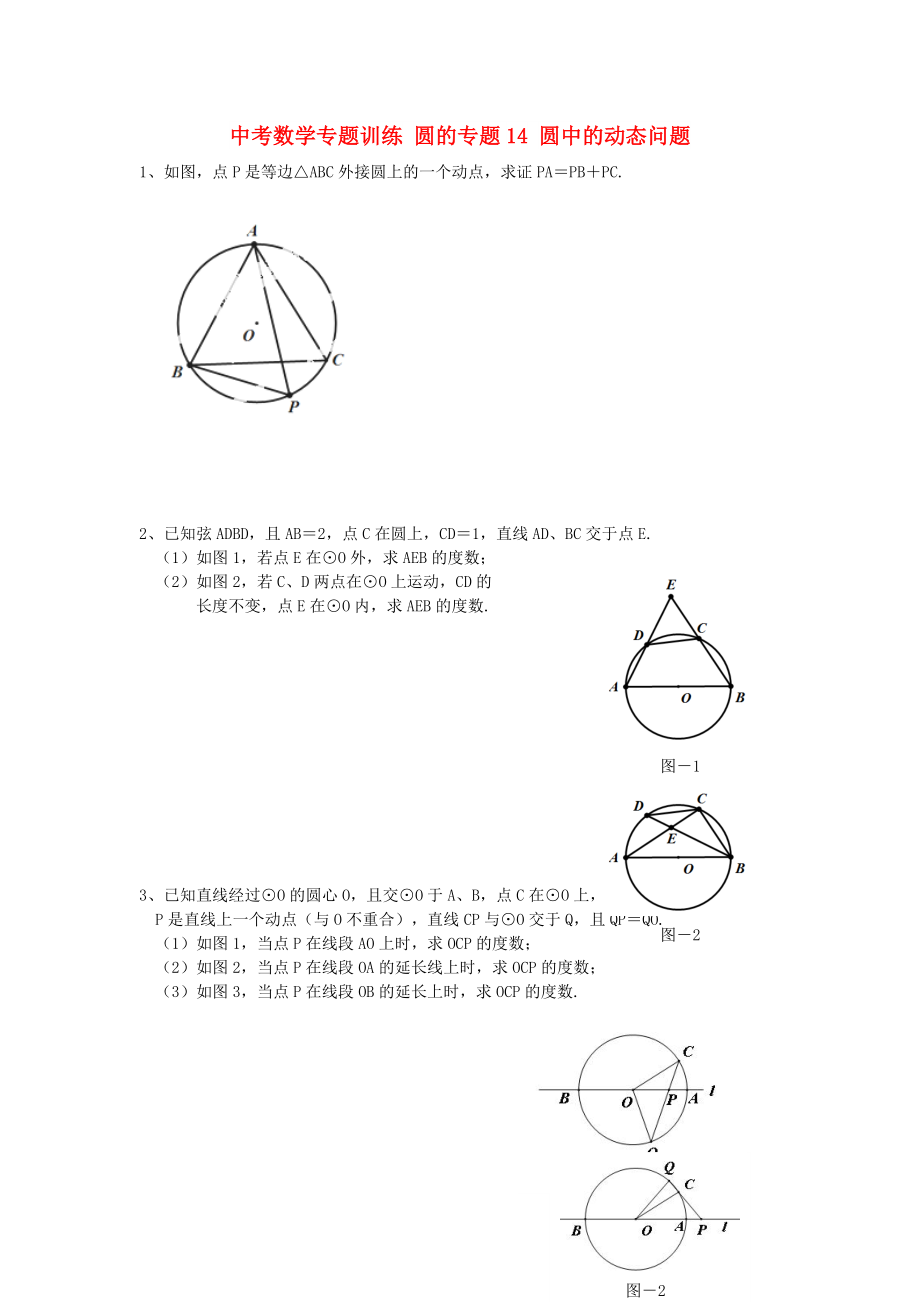 中考數(shù)學(xué)專題訓(xùn)練 圓的專題14 圓中的動態(tài)問題_第1頁