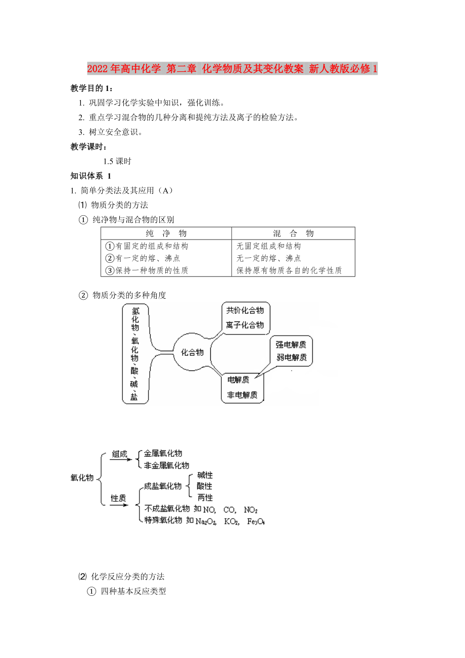 2022年高中化學(xué) 第二章 化學(xué)物質(zhì)及其變化教案 新人教版必修1_第1頁