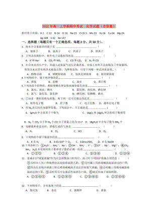 2022年高一上學(xué)期期中考試化學(xué)試題（含答案）