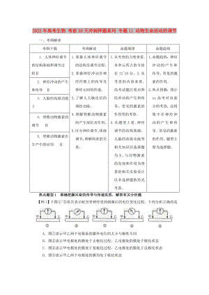 2022年高考生物 考前30天沖刺押題系列 專題11 動(dòng)物生命活動(dòng)的調(diào)節(jié)