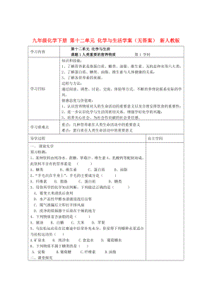 九年級化學下冊 第十二單元 化學與生活學案（無答案） 新人教版