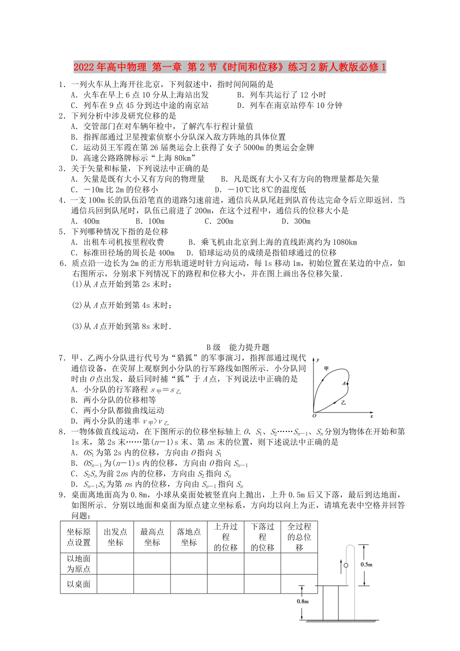 2022年高中物理 第一章 第2節(jié)《時間和位移》練習(xí)2新人教版必修1_第1頁