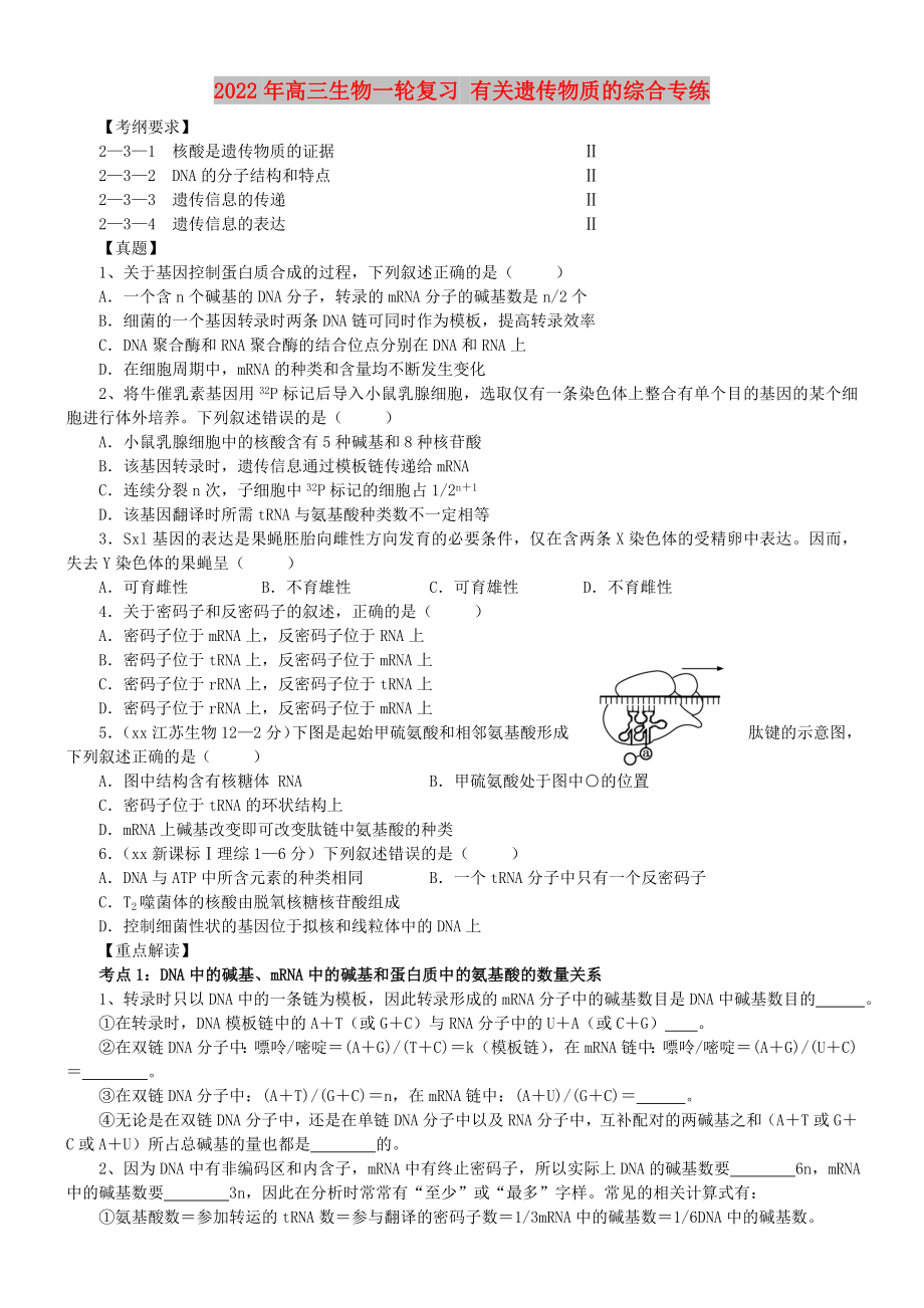 2022年高三生物一轮复习 有关遗传物质的综合专练_第1页