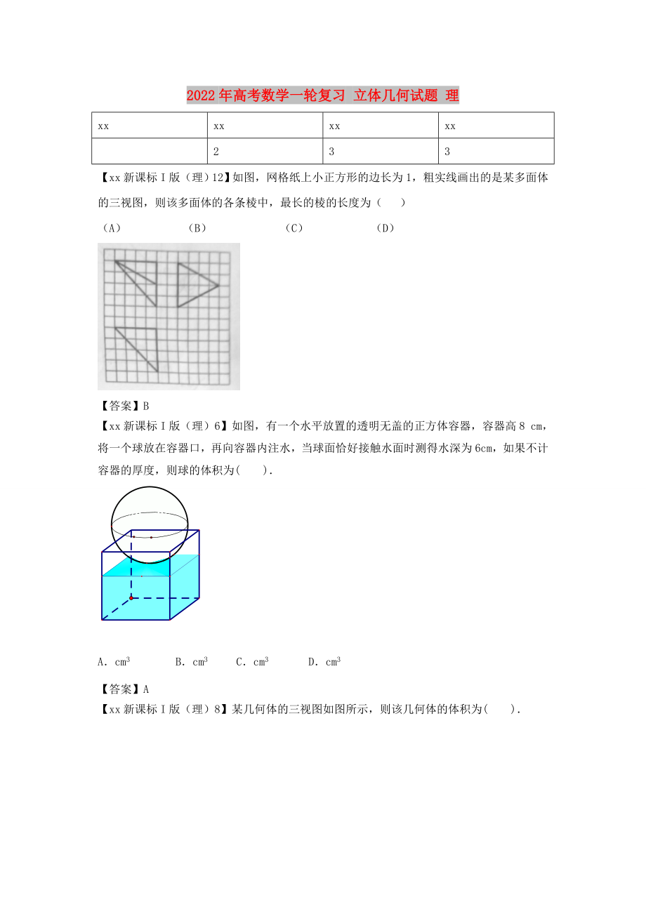 2022年高考數(shù)學(xué)一輪復(fù)習(xí) 立體幾何試題 理_第1頁