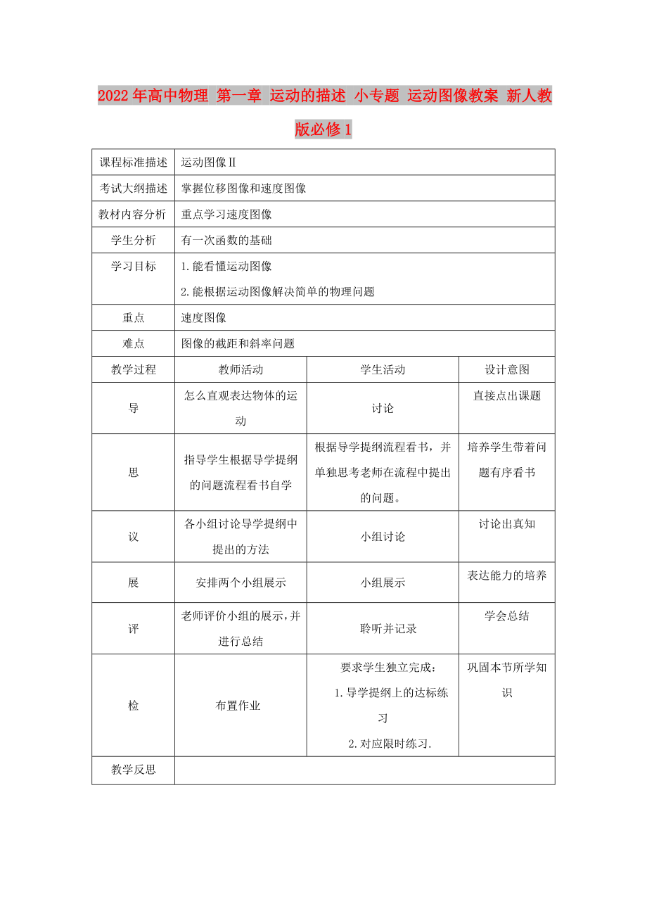 2022年高中物理 第一章 运动的描述 小专题 运动图像教案 新人教版必修1_第1页