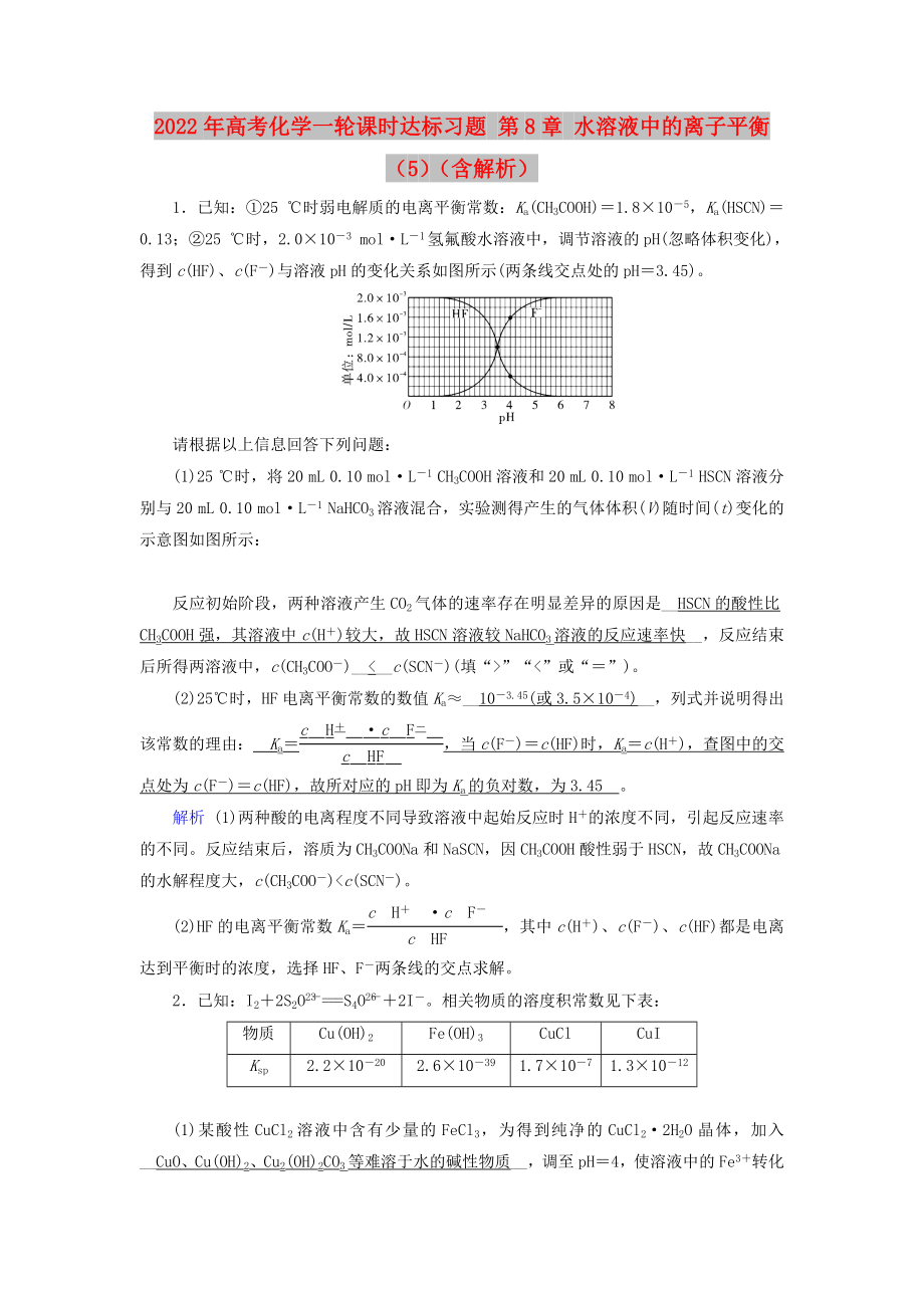 2022年高考化学一轮课时达标习题 第8章 水溶液中的离子平衡（5）（含解析）_第1页