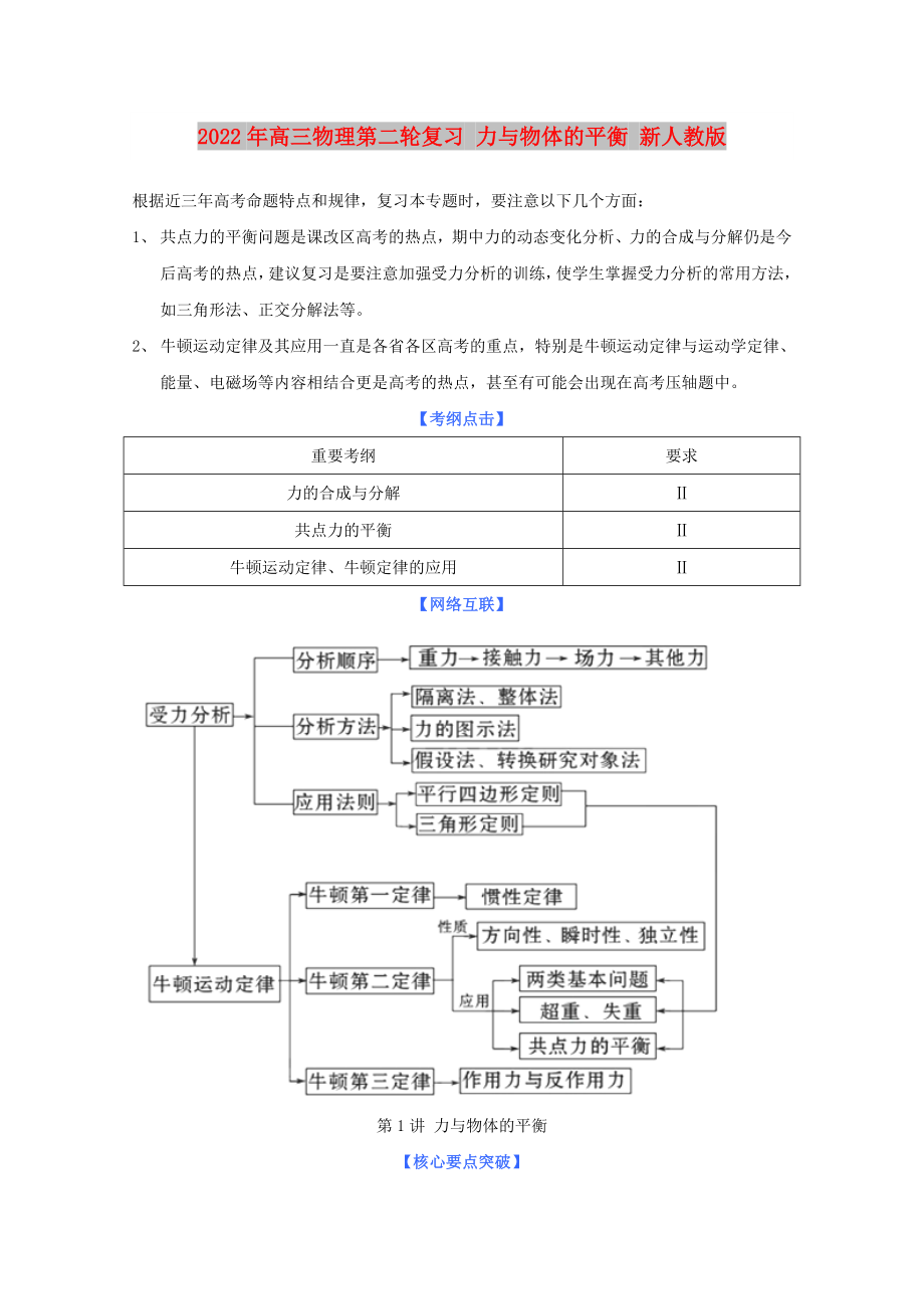 2022年高三物理第二輪復(fù)習(xí) 力與物體的平衡 新人教版_第1頁