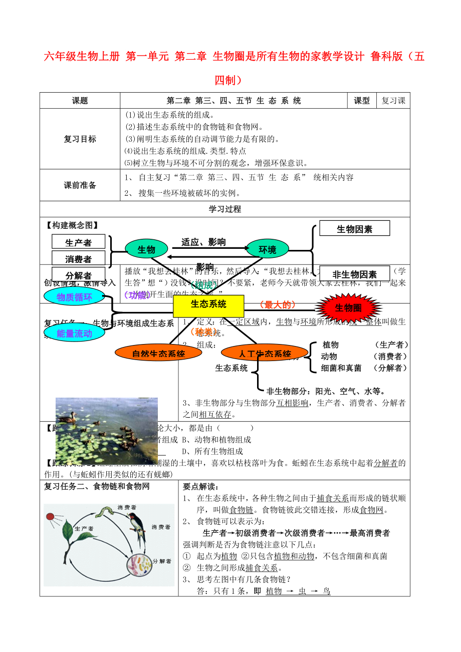 六年級生物上冊 第一單元 第二章 生物圈是所有生物的家教學(xué)設(shè)計(jì) 魯科版（五四制）_第1頁