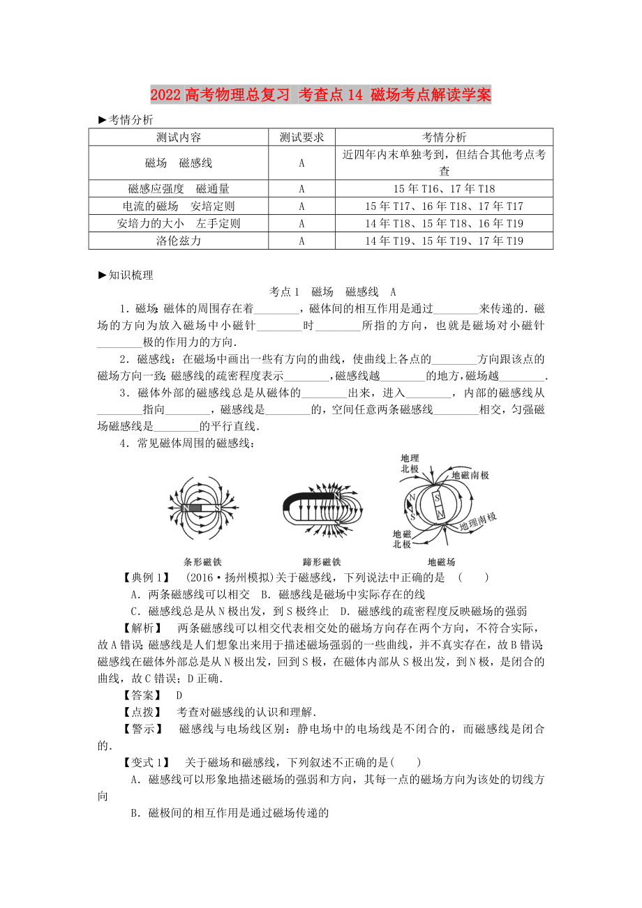 2022高考物理總復(fù)習(xí) 考查點(diǎn)14 磁場(chǎng)考點(diǎn)解讀學(xué)案_第1頁(yè)