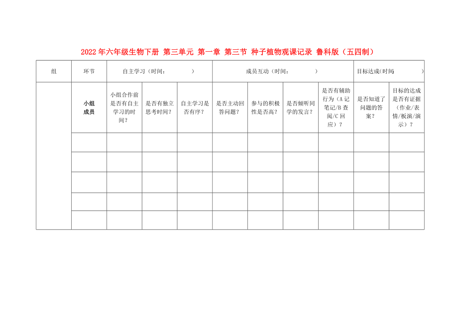 2022年六年級生物下冊 第三單元 第一章 第三節(jié) 種子植物觀課記錄 魯科版（五四制）_第1頁