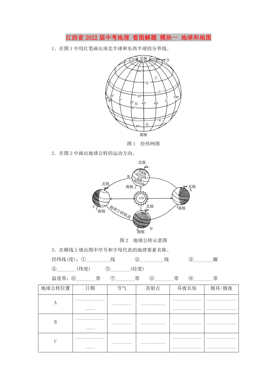 江西省2022届中考地理 看图解题 模块一 地球和地图_第1页