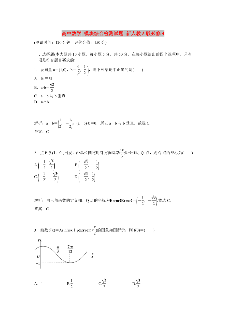 高中數(shù)學(xué) 模塊綜合檢測試題 新人教A版必修4_第1頁