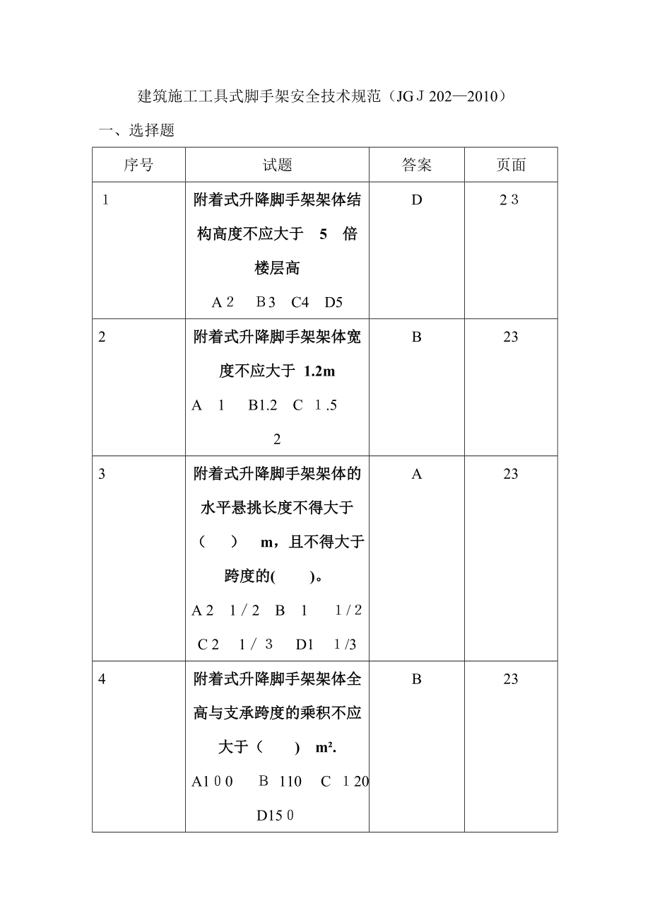 建筑施工工具式脚手架安全技术规范JGJ202试题_第1页