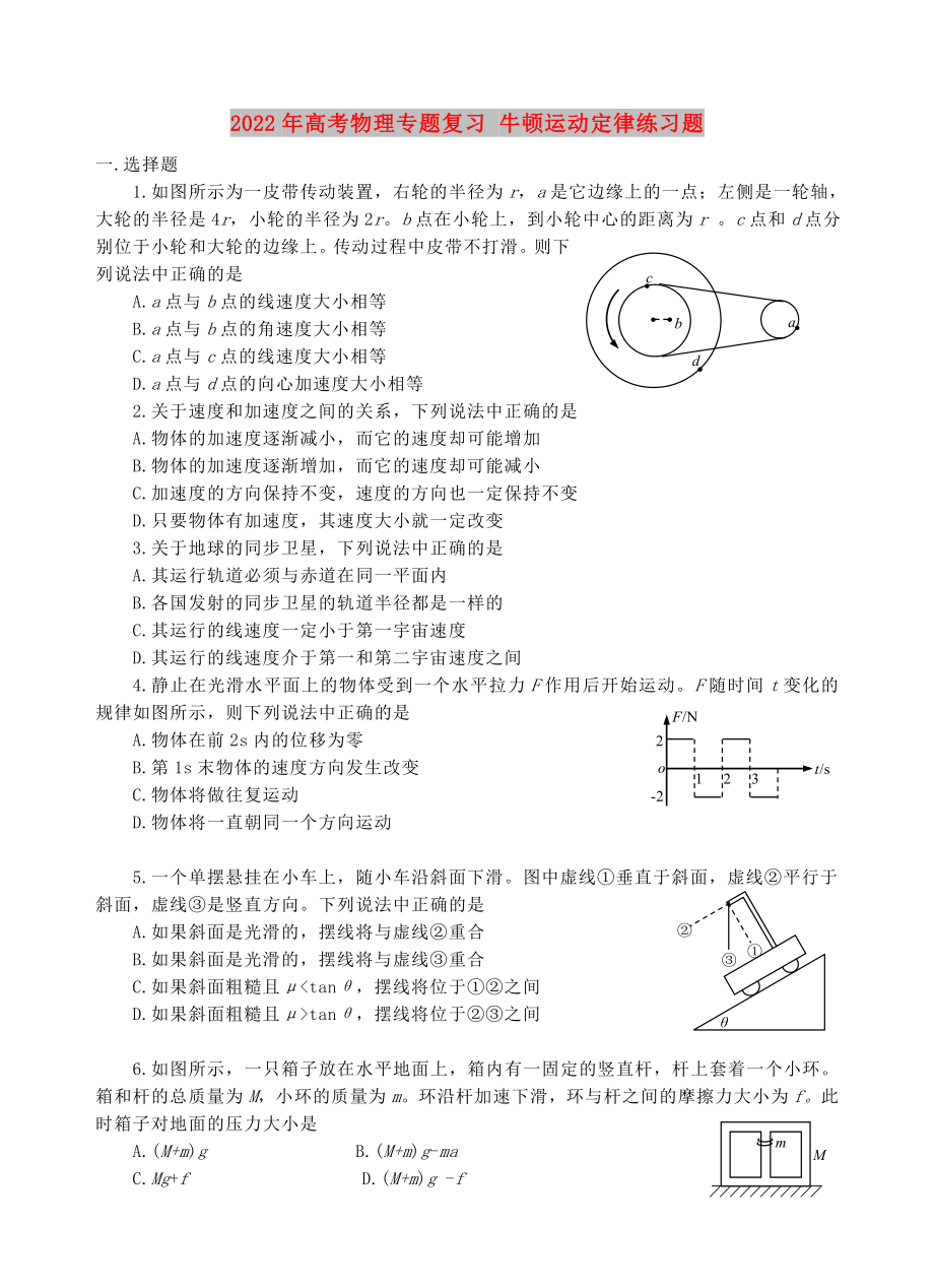 2022年高考物理專(zhuān)題復(fù)習(xí) 牛頓運(yùn)動(dòng)定律練習(xí)題_第1頁(yè)