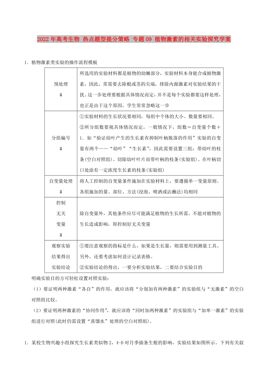 2022年高考生物 熱點(diǎn)題型提分策略 專題09 植物激素的相關(guān)實(shí)驗(yàn)探究學(xué)案_第1頁