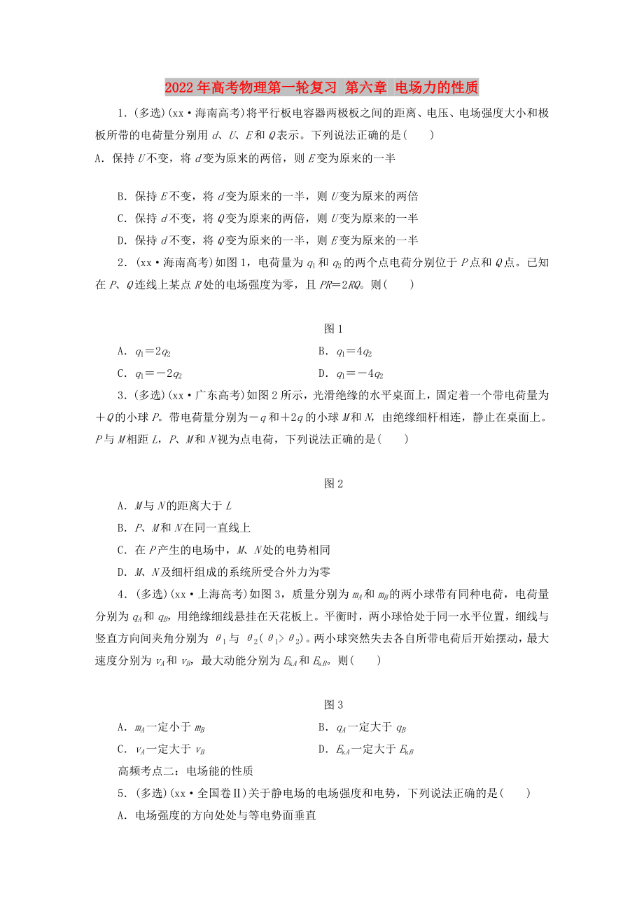 2022年高考物理第一輪復(fù)習(xí) 第六章 電場力的性質(zhì)_第1頁