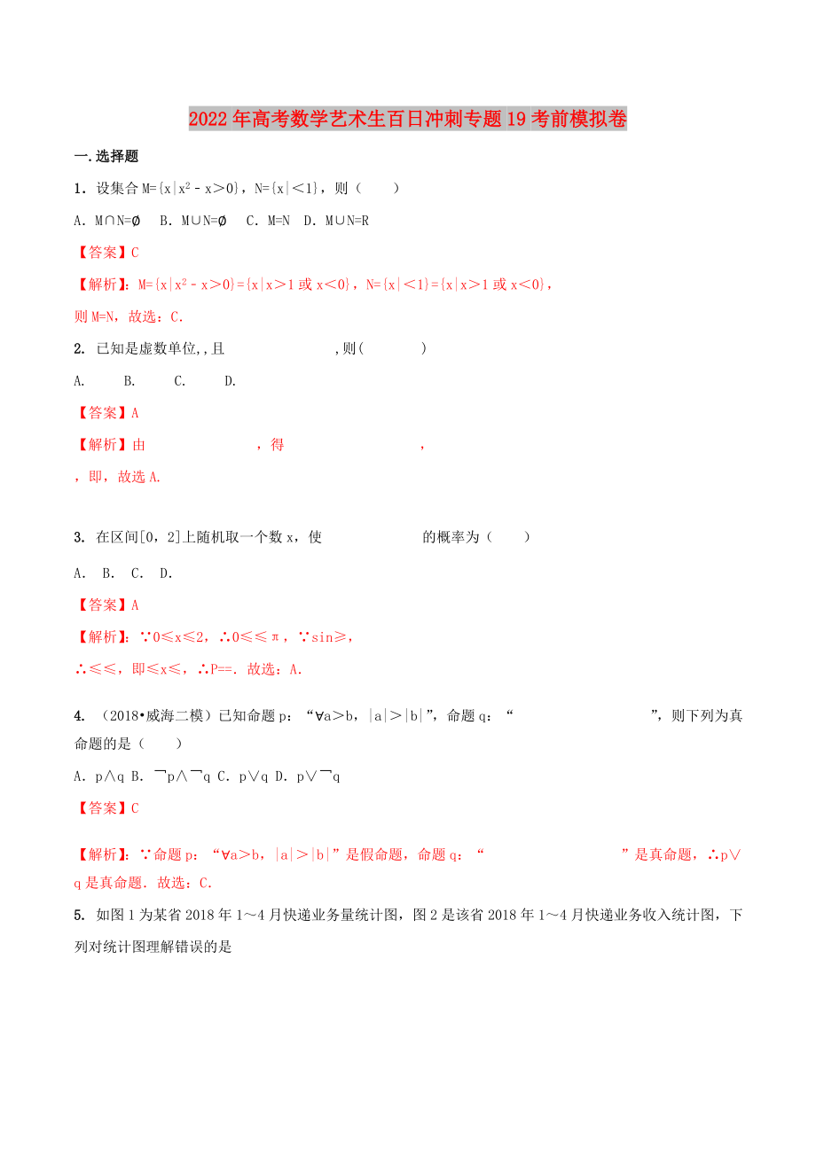 2022年高考数学艺术生百日冲刺专题19考前模拟卷_第1页