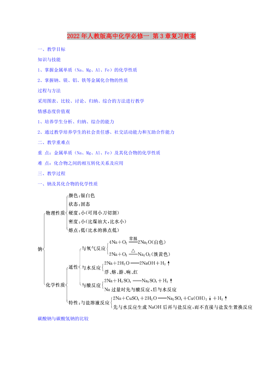 2022年人教版高中化學(xué)必修一 第3章復(fù)習(xí)教案_第1頁