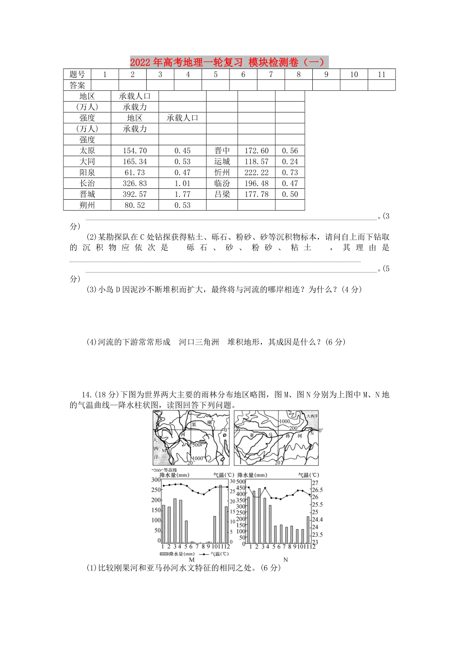 2022年高考地理一輪復(fù)習(xí) 模塊檢測卷（一）_第1頁