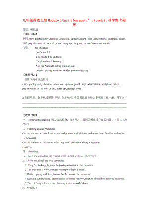 九年級(jí)英語上冊(cè) Module 5 Unit 1 You mustn’t touch it導(dǎo)學(xué)案 外研版