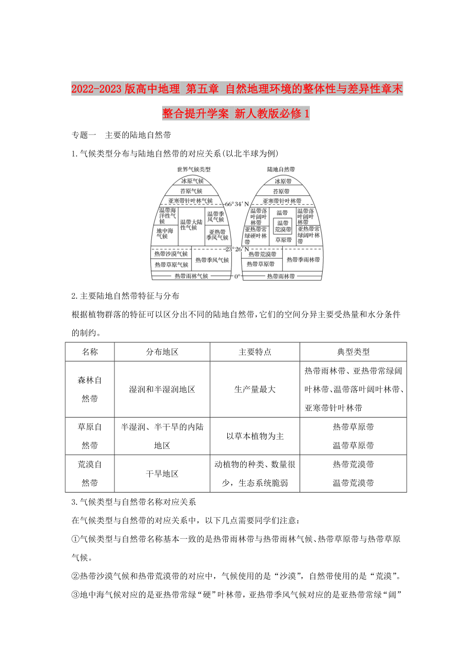 2022-2023版高中地理 第五章 自然地理環(huán)境的整體性與差異性章末整合提升學(xué)案 新人教版必修1_第1頁