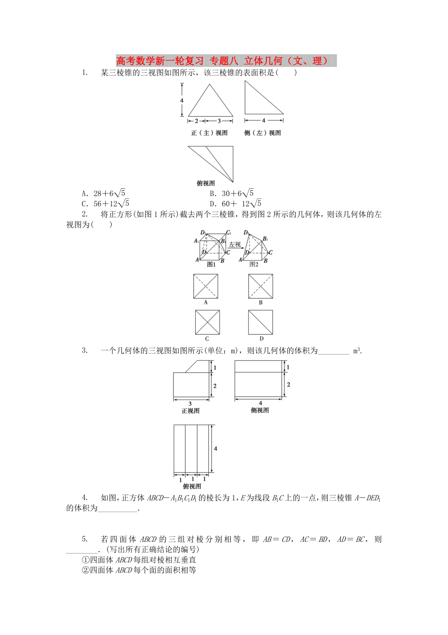 高考數(shù)學(xué)新一輪復(fù)習(xí) 專題八 立體幾何（文、理）_第1頁