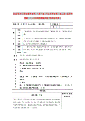 2022年高中化學(xué)集體備課 《第一章 關(guān)注營養(yǎng)平衡》第三節(jié) 生命的基礎(chǔ)——白質(zhì)和氨基酸教案 蘇教版選修1