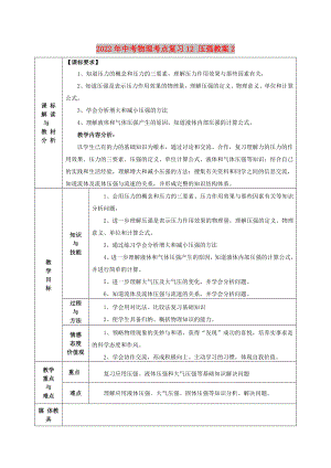 2022年中考物理考點復(fù)習12 壓強教案2