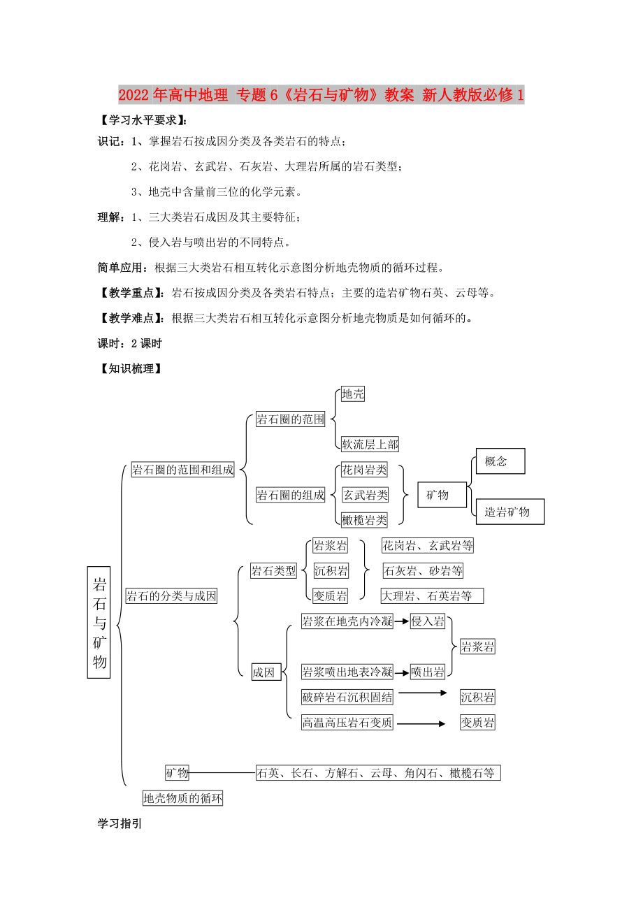 2022年高中地理 專題6《巖石與礦物》教案 新人教版必修1_第1頁(yè)