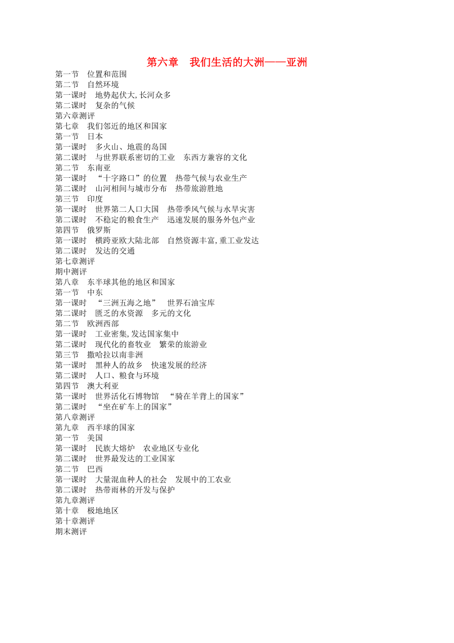 2020年春七年級地理下冊 目錄 （新版）新人教版_第1頁