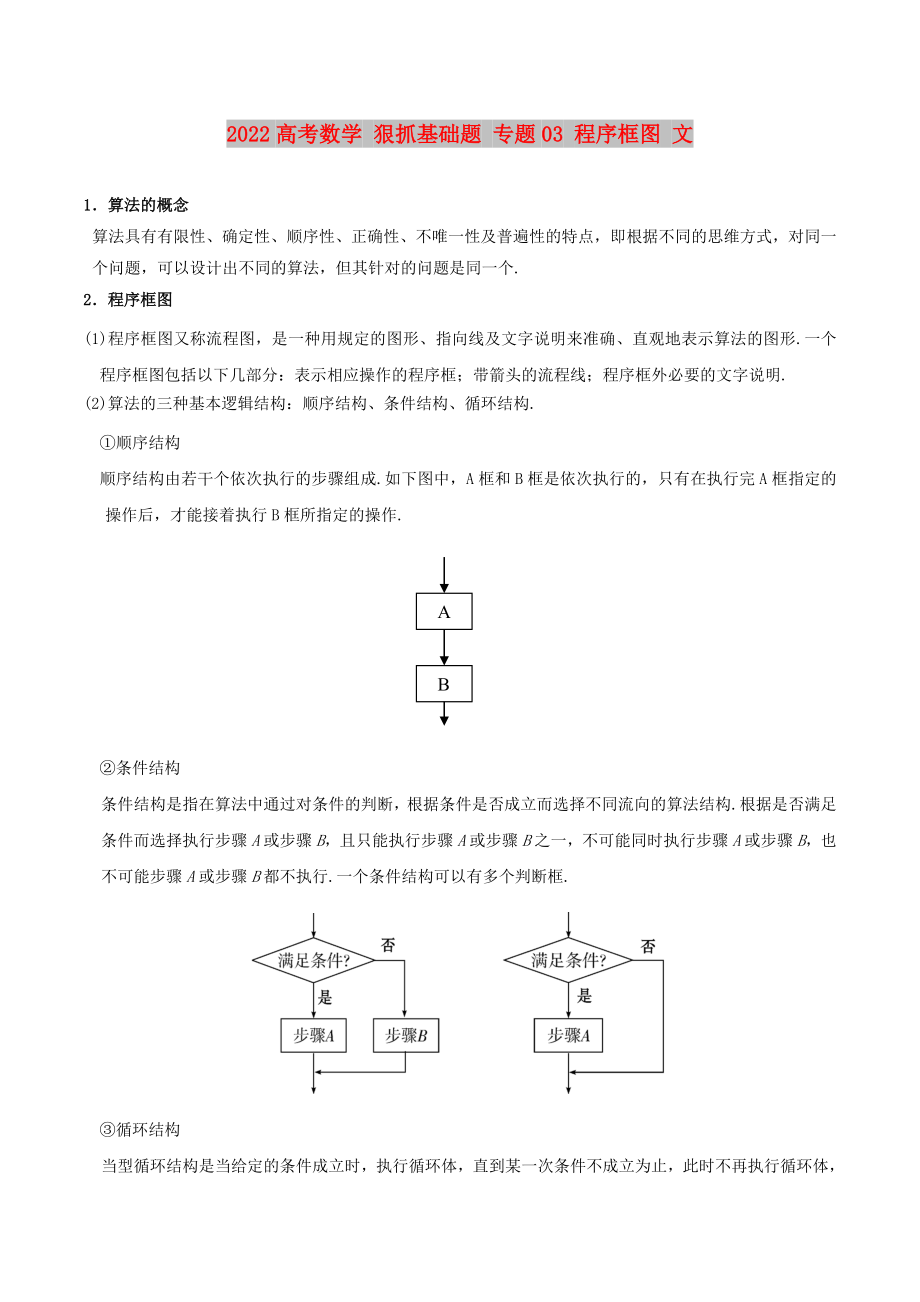 2022高考數學 狠抓基礎題 專題03 程序框圖 文_第1頁