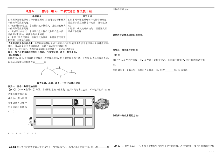 山东省滨州市2018届高考数学一轮复习 课题四十一 排列组合二项式定理探究提升学案_第1页