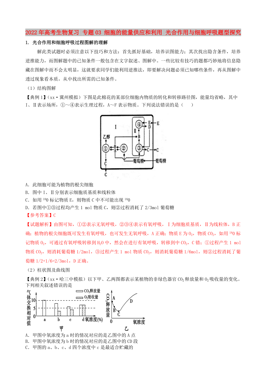 2022年高考生物復習 專題03 細胞的能量供應和利用 光合作用與細胞呼吸題型探究_第1頁