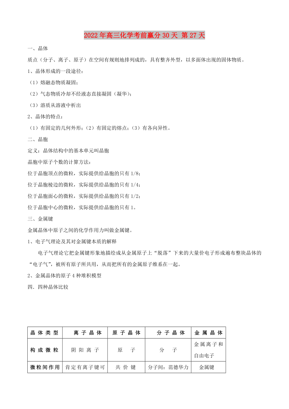 2022年高三化学考前赢分30天 第27天_第1页