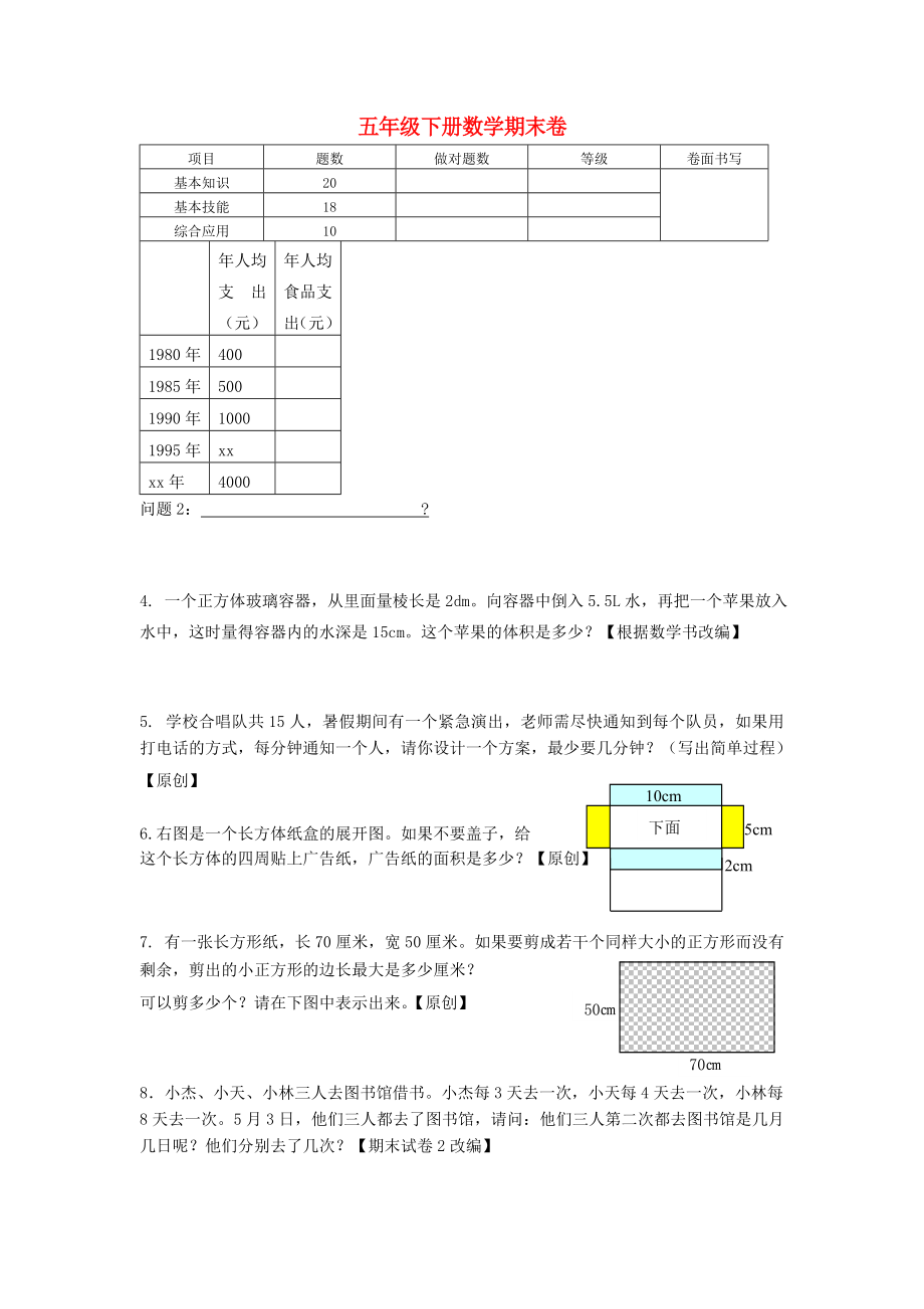 五年級下冊數(shù)學(xué)期末卷_第1頁