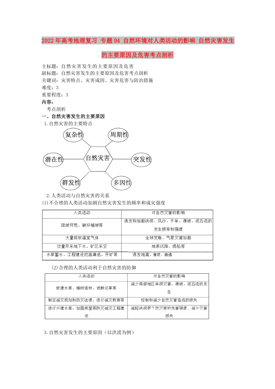 2022年高考地理復(fù)習(xí) 專題04 自然環(huán)境對人類活動的影響 自然災(zāi)害發(fā)生的主要原因及危害考點剖析_第1頁