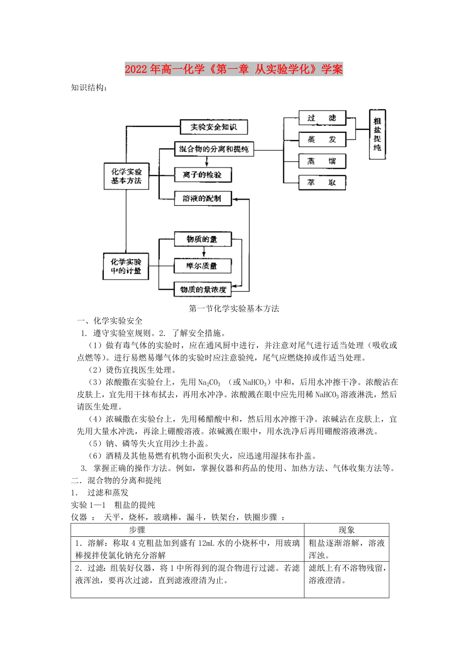 2022年高一化學(xué)《第一章 從實(shí)驗(yàn)學(xué)化》學(xué)案_第1頁(yè)