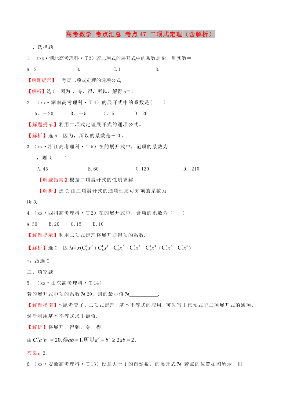 高考数学 考点汇总 考点47 二项式定理（含解析）_第1页