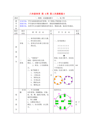 八年級(jí)體育 第 4周 第2次課教案8