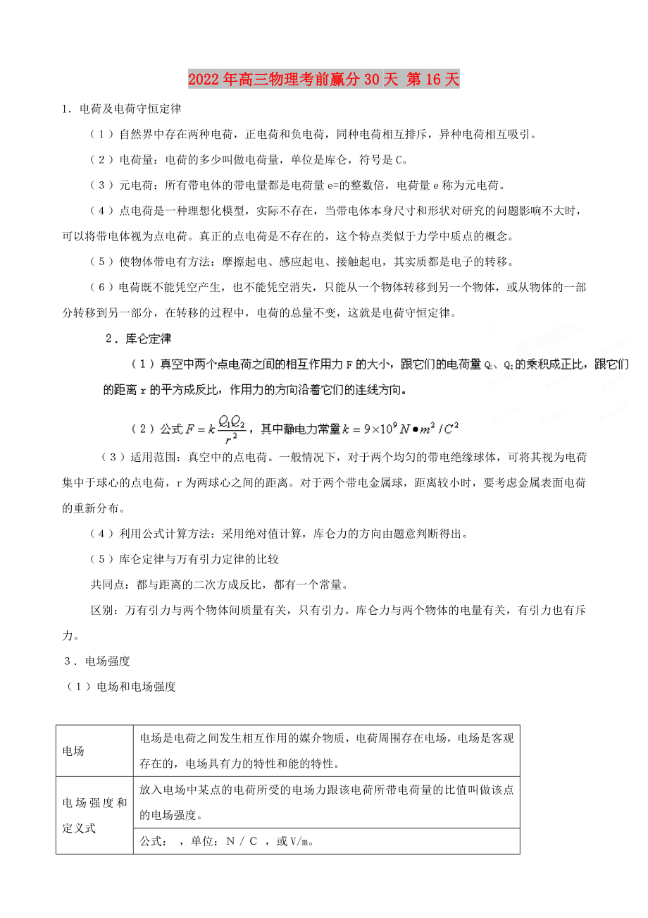 2022年高三物理考前贏分30天 第16天_第1頁(yè)