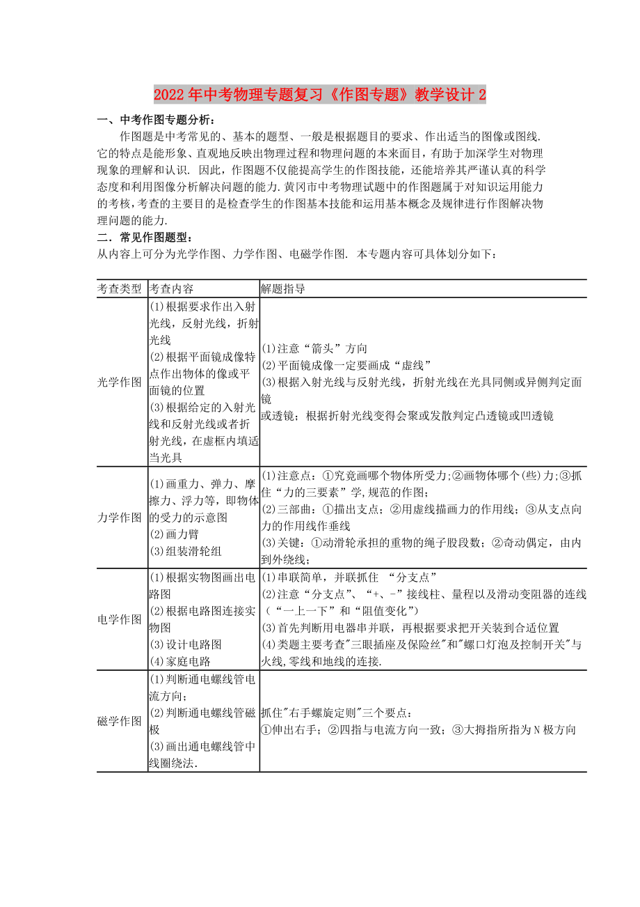 2022年中考物理專題復習《作圖專題》教學設計2_第1頁