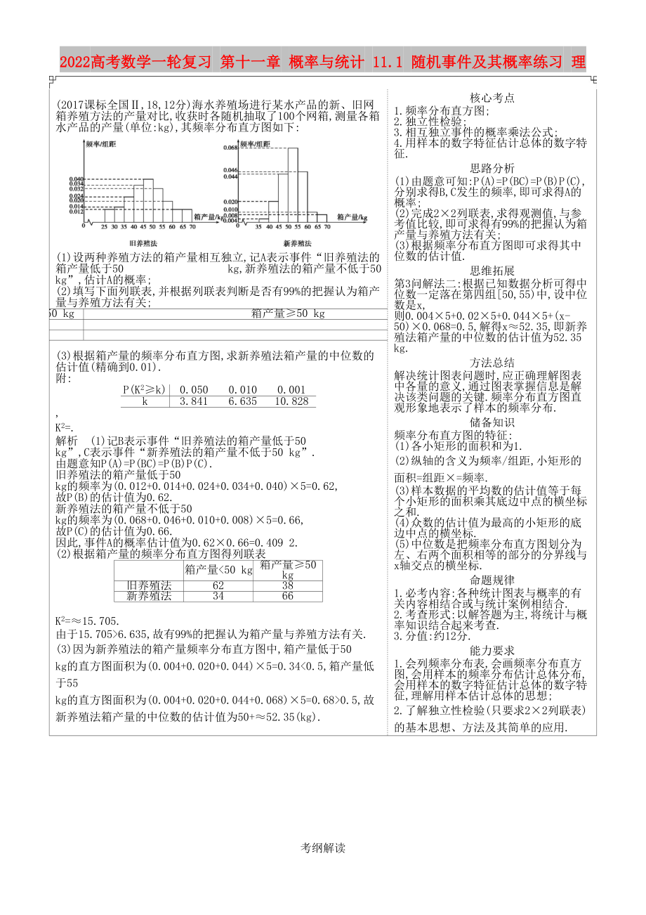 2022高考數(shù)學(xué)一輪復(fù)習(xí) 第十一章 概率與統(tǒng)計 11.1 隨機事件及其概率練習(xí) 理_第1頁