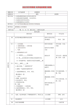 2022年中考物理 電學(xué)起始課復(fù)習(xí)教案