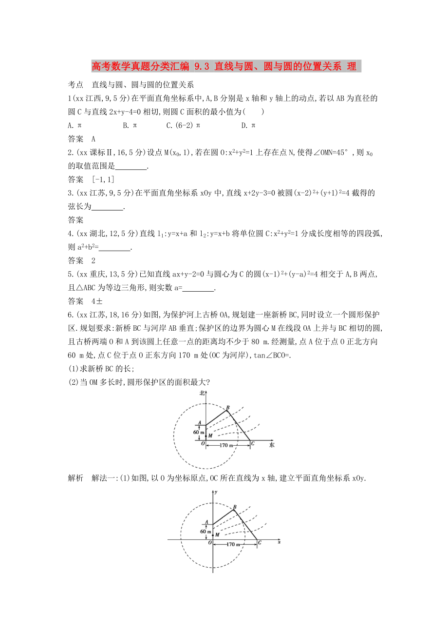 高考數(shù)學(xué)真題分類匯編 9.3 直線與圓、圓與圓的位置關(guān)系 理_第1頁(yè)