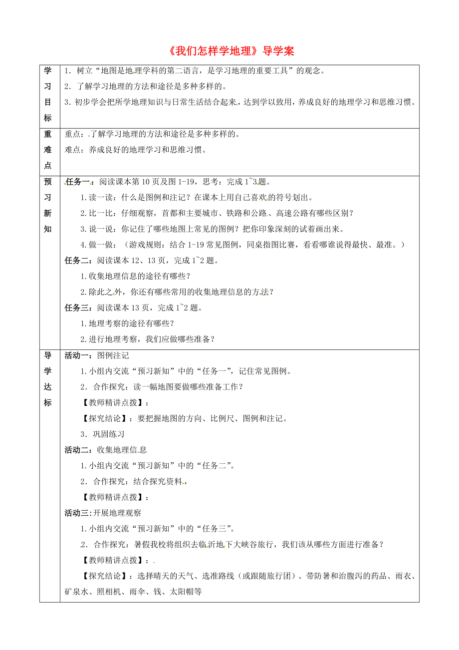 2020年七年級地理上冊 1.2 我們怎樣學(xué)地理（第2課時）導(dǎo)學(xué)案（無答案）（新版）湘教版_第1頁