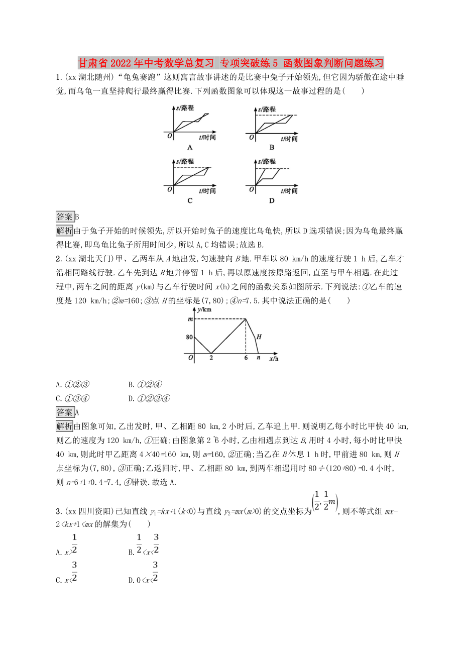 甘肅省2022年中考數(shù)學(xué)總復(fù)習(xí) 專項(xiàng)突破練5 函數(shù)圖象判斷問題練習(xí)_第1頁